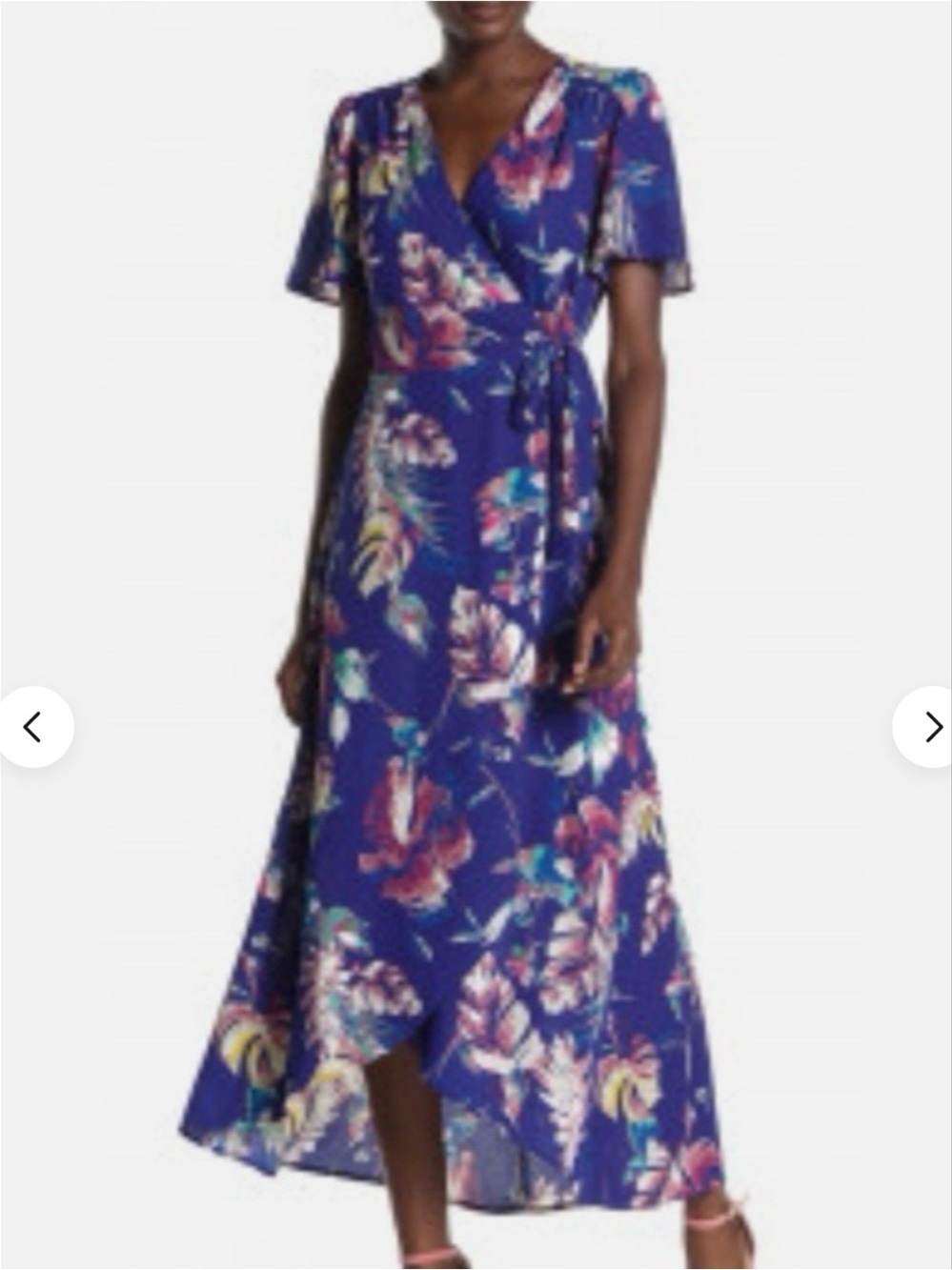 14 L True Wrap Cobalt Blue Tropical Dress Short Sleeves Fully Lined Rabbit